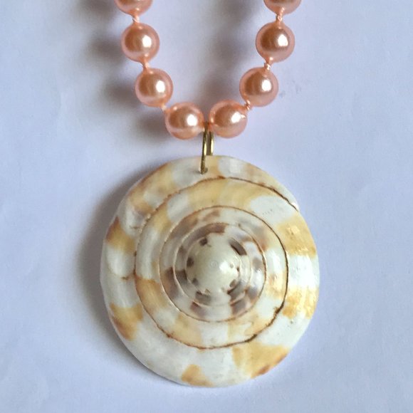 Natural Shell Shiva Nautilus Pearl Necklace Choker Statement VintagePeach 16-18" - Picture 9 of 11